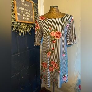 Black Striped Dress with Roses